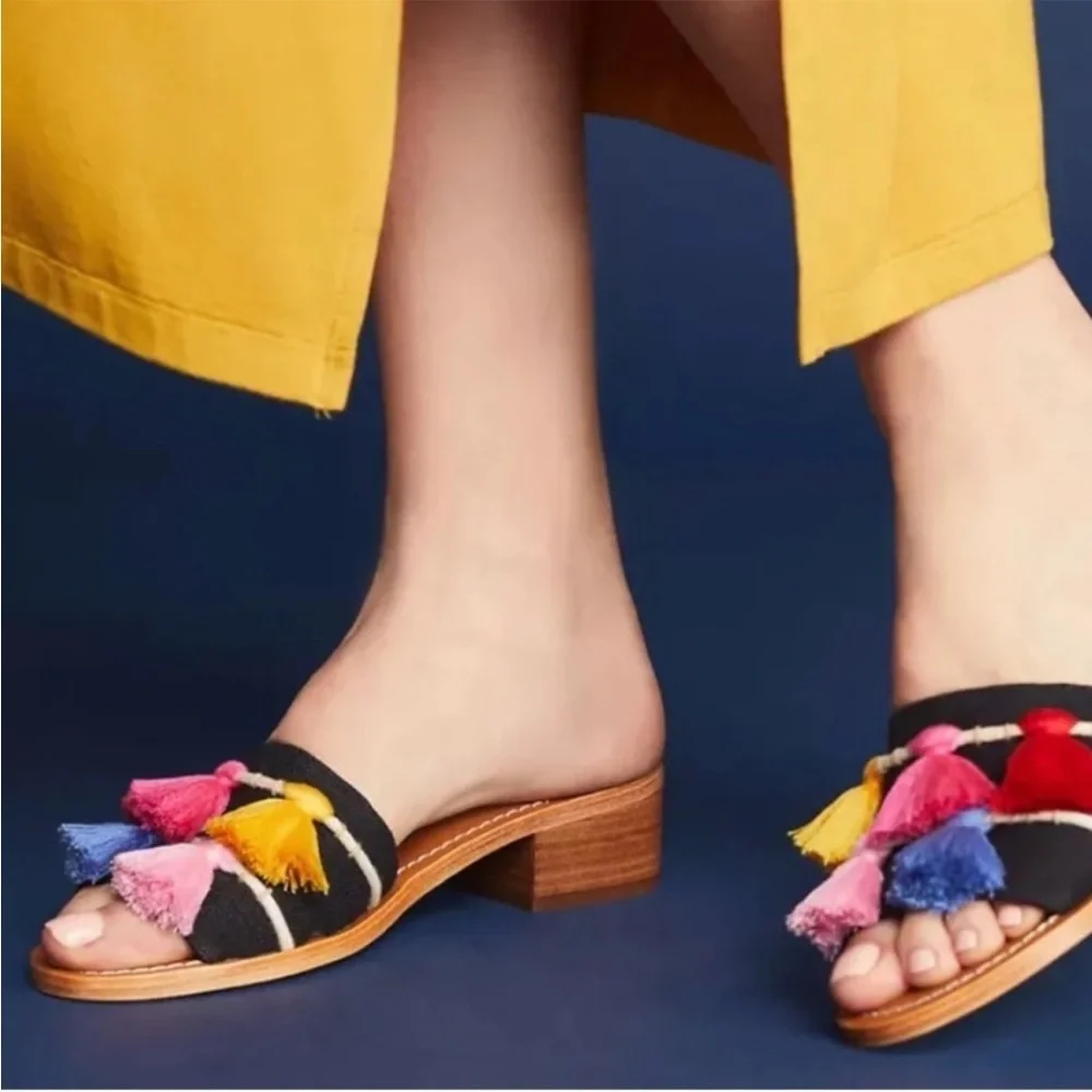 Soludos Anthropologie Tassel City Slide Mule Fiesta Bohh Shoes Womens 8 Festival